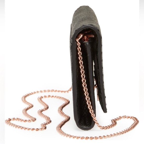 NWT Ted Baker Janet Black Pebble Leather Matinée Wallet On Rose Gold Metal Chain - Picture 5 of 12